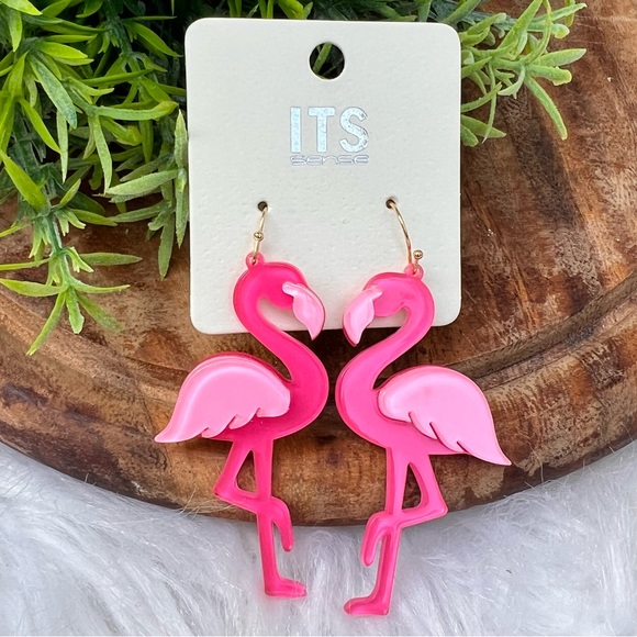 Flamingo Pink Large Statement Earrings New Boutique - Picture 3 of 8